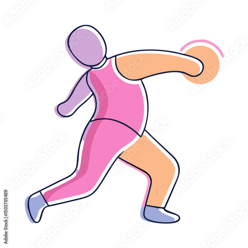 A colorful flat illustration of a male discus thrower in motion, ideal for websites/blogs on sports, athletics, fitness, competition, or Olympic themes.

