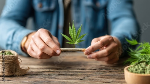 Person rolling a marijuana joint photo