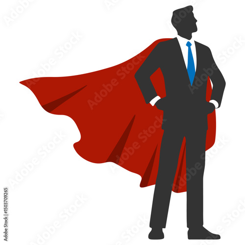 Businessman Wearing Superhero Cape Silhouette.