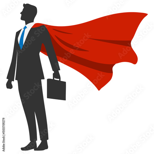 Businessman Wearing Superhero Cape Silhouette.