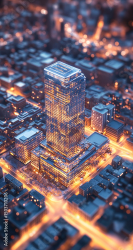 Night City Skyline: Aerial View of Modern Skyscrapers