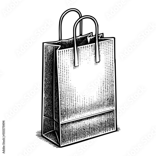 Shopping bag sketch engraving black and white outline. Scratch board imitation.