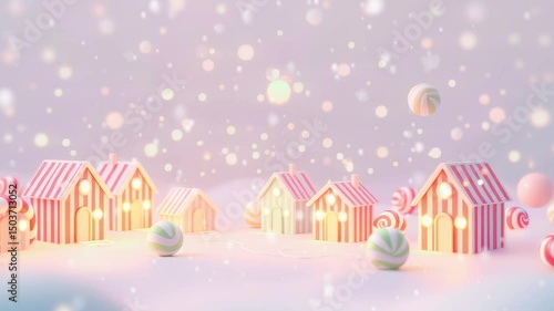 Wallpaper Mural Sugary Snowfall: Animated Scene with Gingerbread Houses and Falling Candies Torontodigital.ca