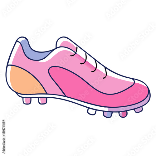 Cartoon of a pink and light blue cleat. Can be used by sports blogs or e-commerce sites selling athletic footwear.