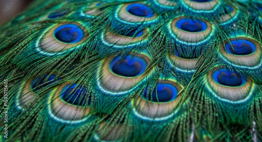 Fototapeta premium Close-up of Vibrant Peacock Feathers Revealing Intricate Details and Colors
