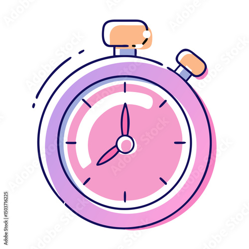 A pink and purple stopwatch with moving hands. Use for timing, productivity, or sports-related content.