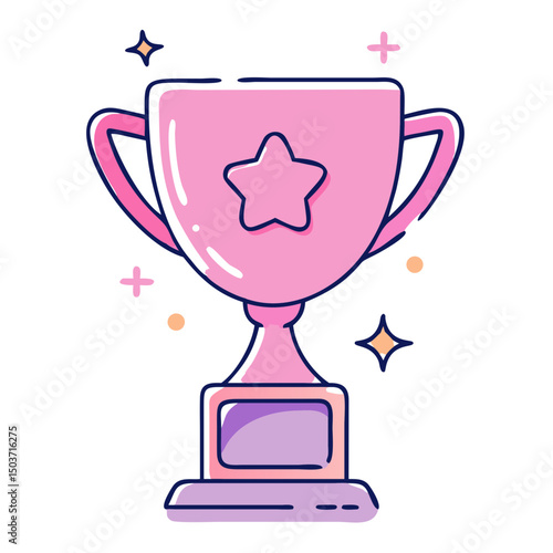 A pink trophy with a star, a vector illustration. Use for achievement blogs, contest announcements, or design elements.