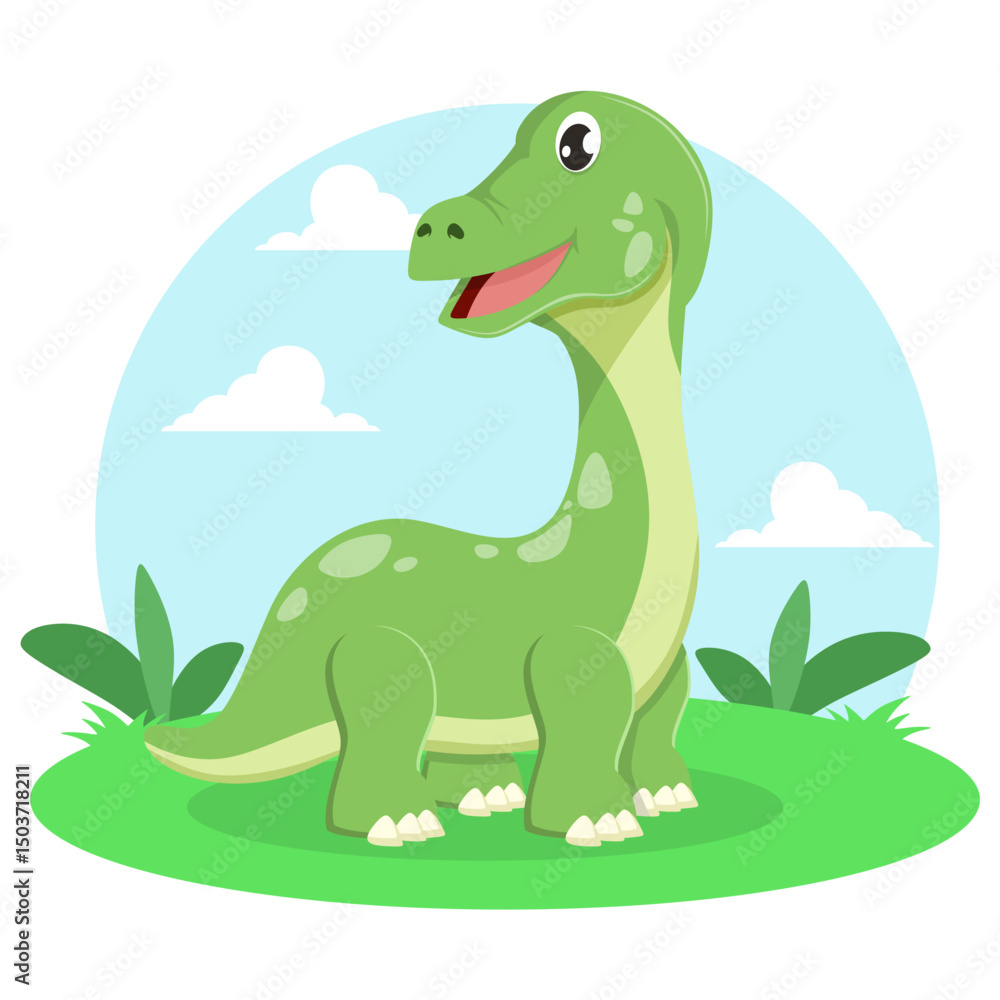 Naklejka premium Cartoon Brontosaurus Dinosaur Vector Illustration