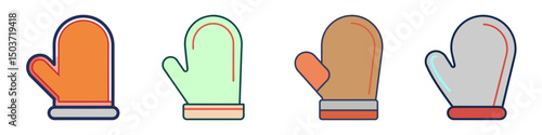 Flat Style Oven Mitts Collection – Colorful Kitchen Glove Illustrations