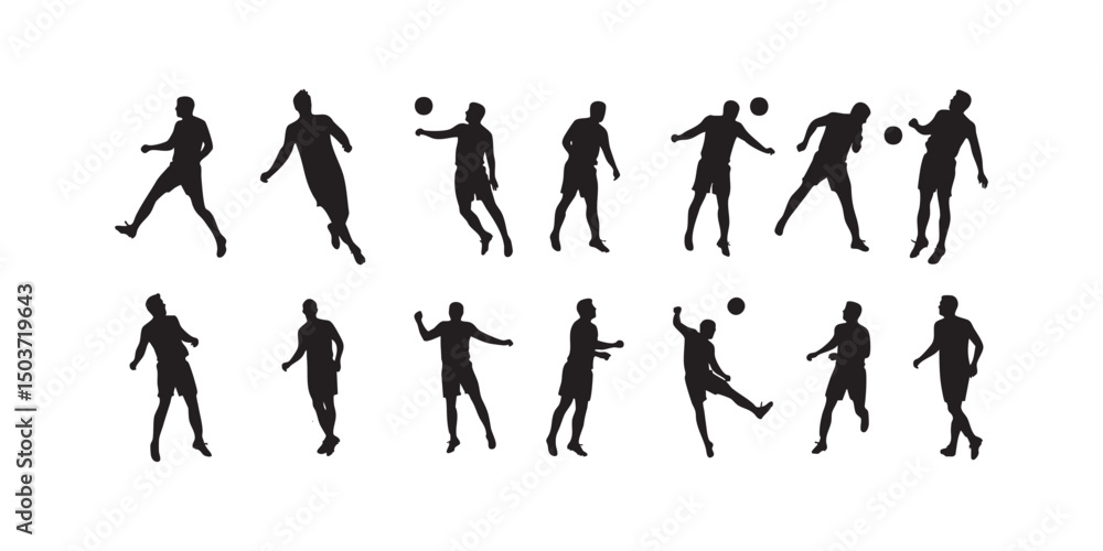 Silhouettes of football players in a lineup of balanced, upright poses with varied positions Silhouettes of football players in a lineup of balanced, upright poses with varied positions