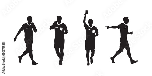 Silhouettes of soccer players celebrating with arms raised and expressive poses after scoring