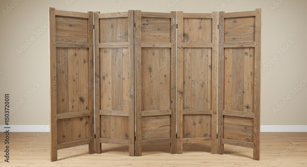Fototapeta premium Rustic Wooden Room Divider Screen with Natural Wood Grain Texture