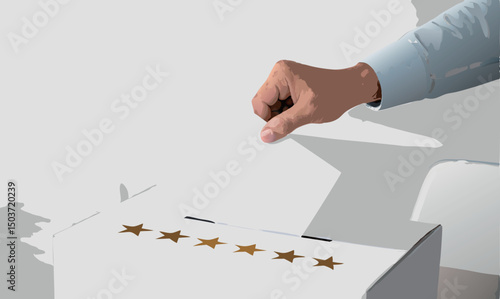 A hand casts a vote in a ballot box, emphasizing civic engagement and democracy.