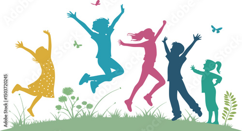 Joyful children of diverse ethnicities enjoying a playful moment outdoors.