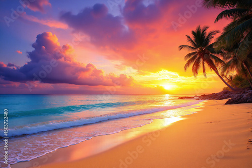 palm tree on the beach at sunset