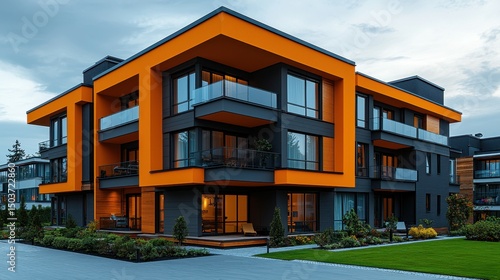Modern Architecture Multi-Family House Design With Glass and Orange Details