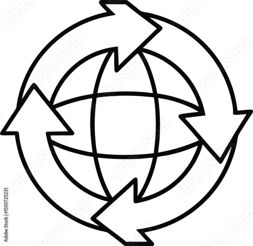 recycle arrows around globe icon on white background