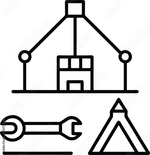 stylised blueprint icon with infrastructure tools
