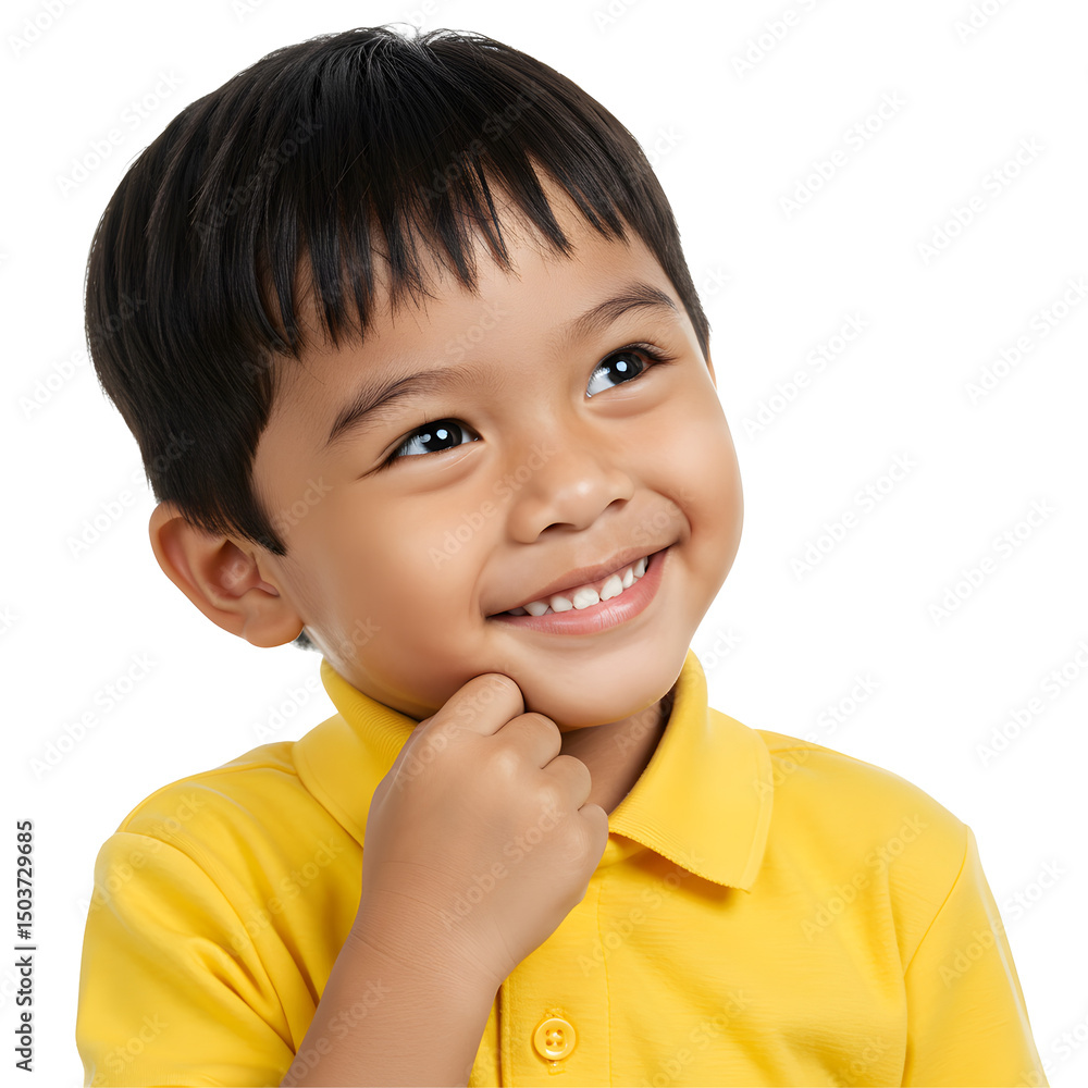 Joyful young Asian child smiling brightly with hands together expressing happiness Joyful young Asian child smiling brightly with hands together expressing happiness