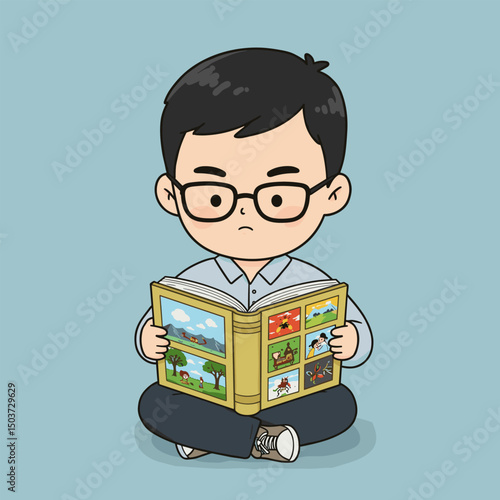 Little boy exploring stories in pictures