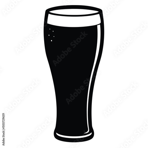 Tall glass of dark beer black and white illustration