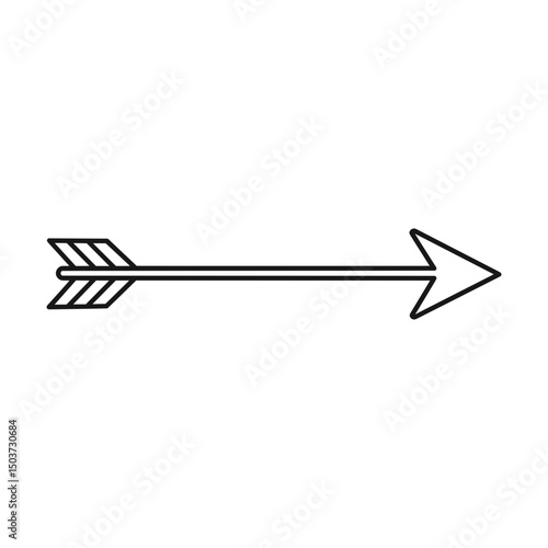 Straight arrow with sharp point and tail designed in minimal black outline. Direction concept
