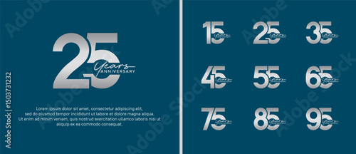 set of anniversary logo flat silver color on blue background for celebration moment