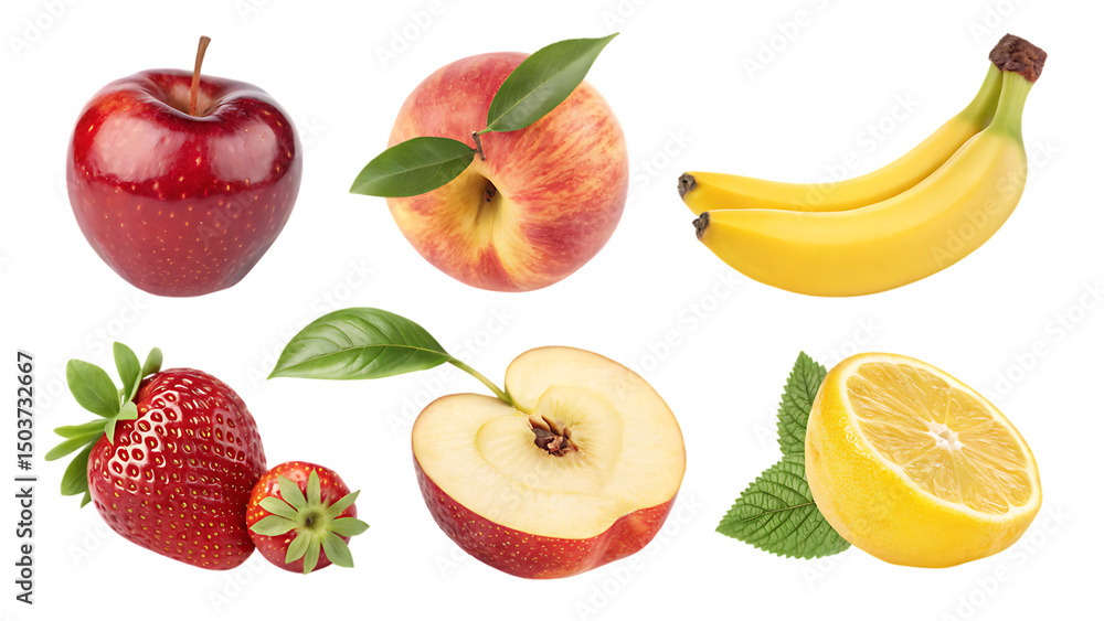 Fototapeta premium Assorted fresh fruits isolated on transparent background