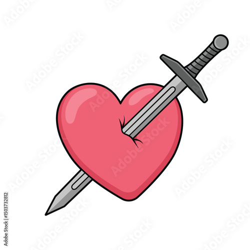 Heart stabbed with a sword. Vector design