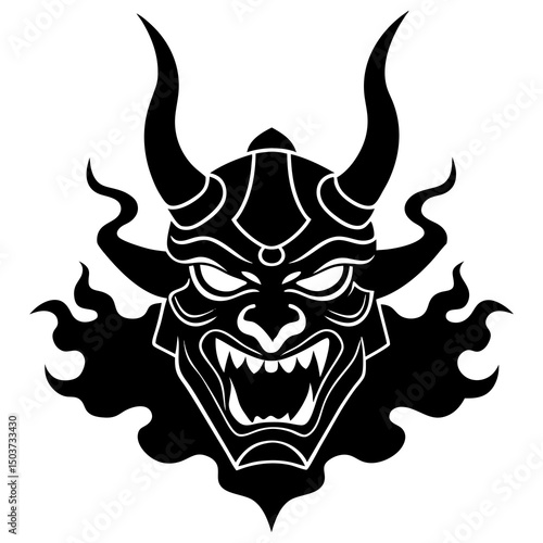 Fierce oni mask with flaming hair design