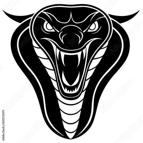 Aggressive black and white cobra head illustration