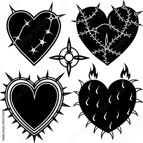 Collection of spiky black heart designs