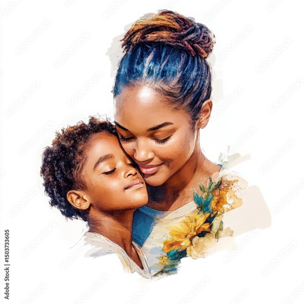 Obraz premium Serene Siblings with Floral Background Hand Drawn Illustration
