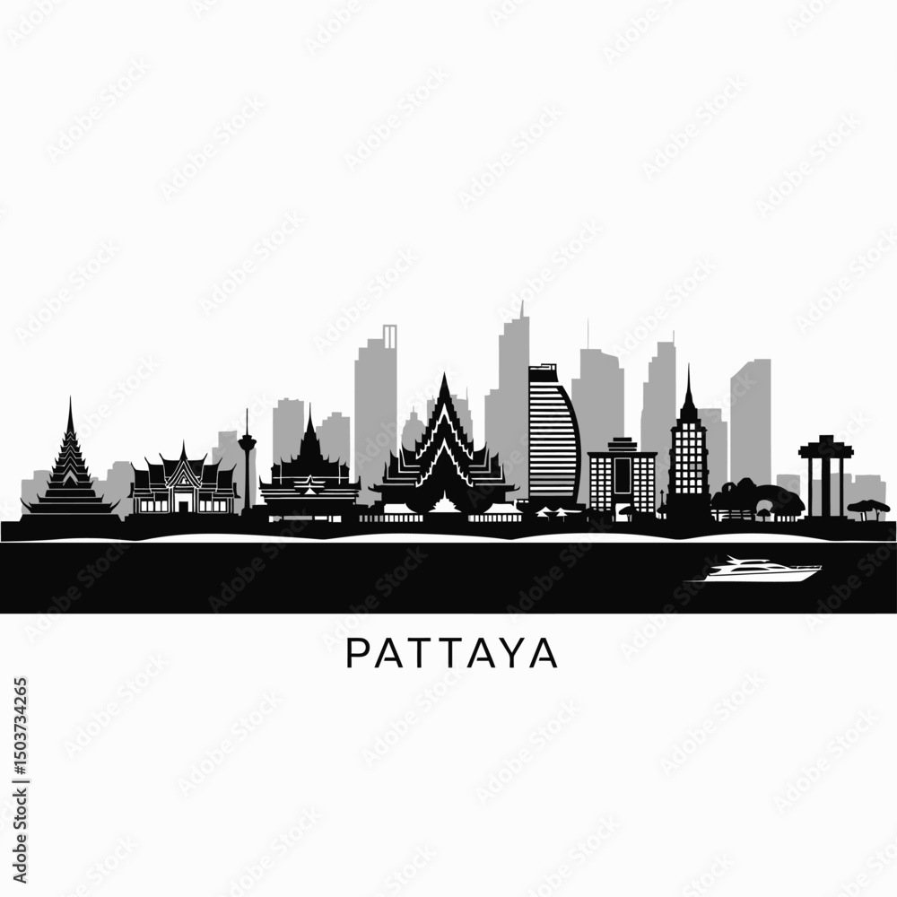 Naklejka premium Pattaya Thailand Skyline Cityscape Vector.