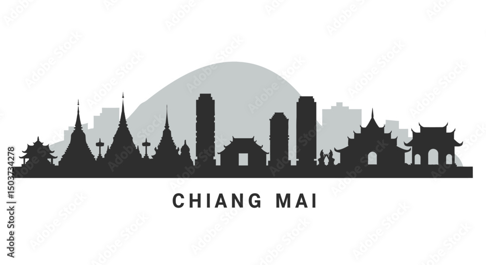 Fototapeta premium Chiang Mai Skyline with Thailand, Vector, and Landmark.