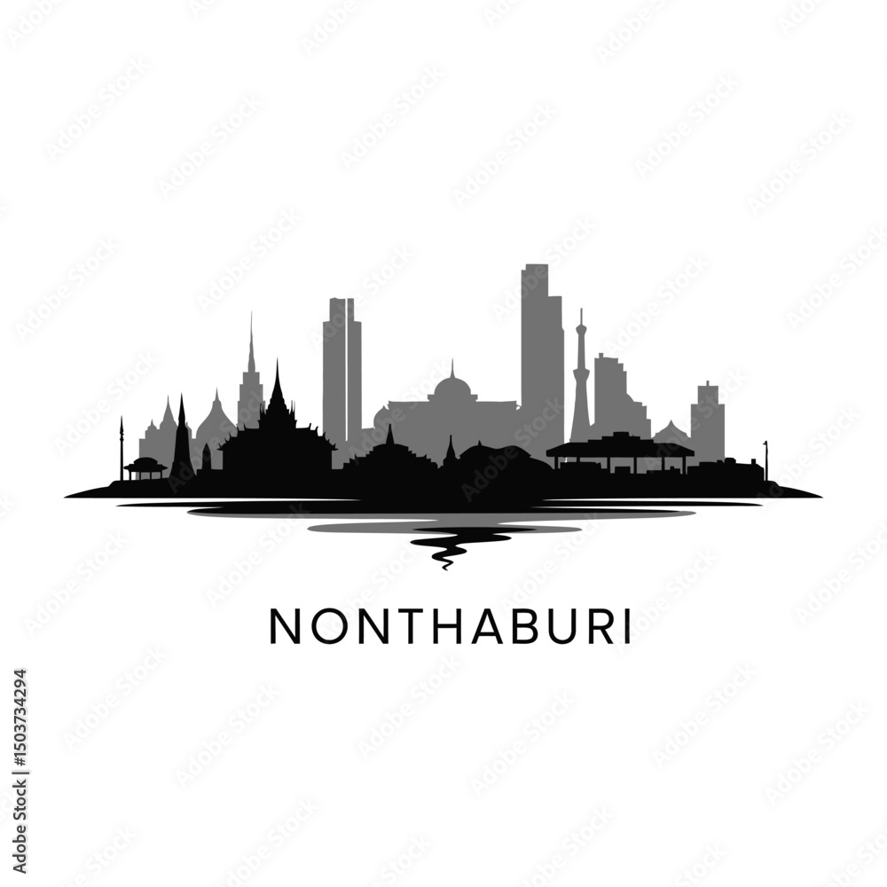 Naklejka premium Nonthaburi Thailand Cityscape Silhouette Icon.