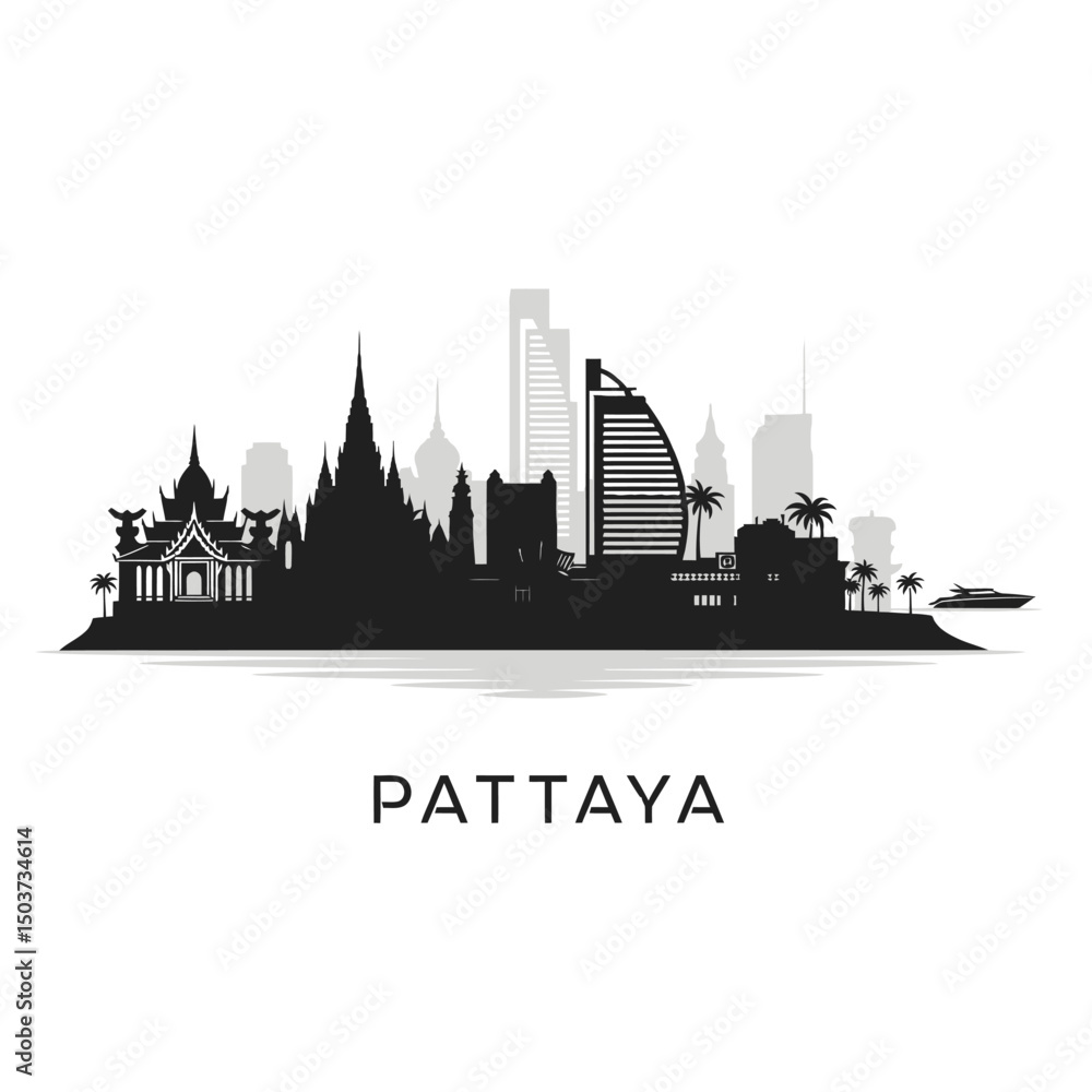 Fototapeta premium Pattaya Skyline Thailand Vector Silhouette.