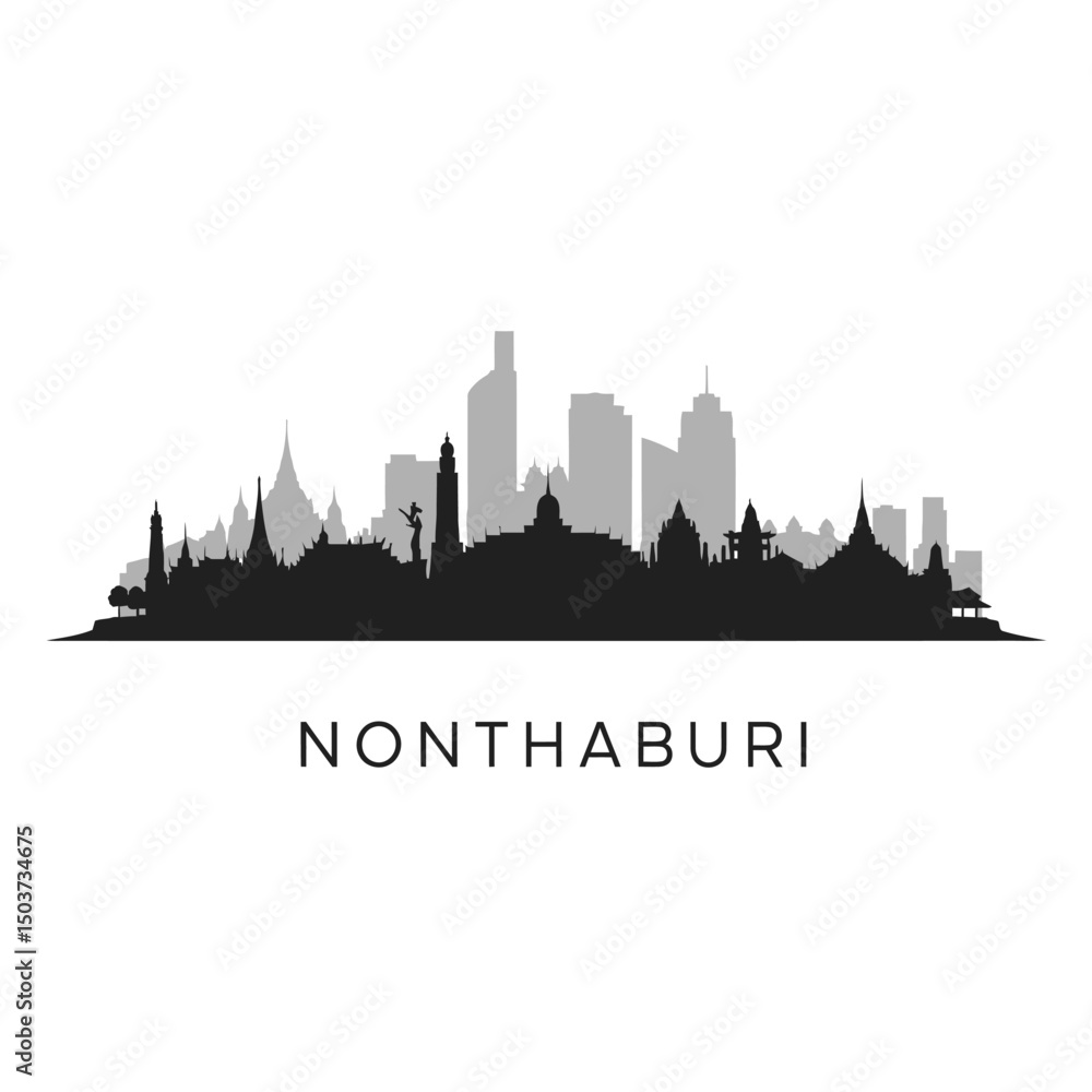 Obraz premium Nonthaburi Thailand Skyline Silhouette.