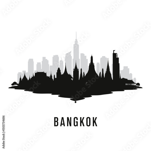 Bangkok Skyline Silhouette with Thailand, and Cityscape.