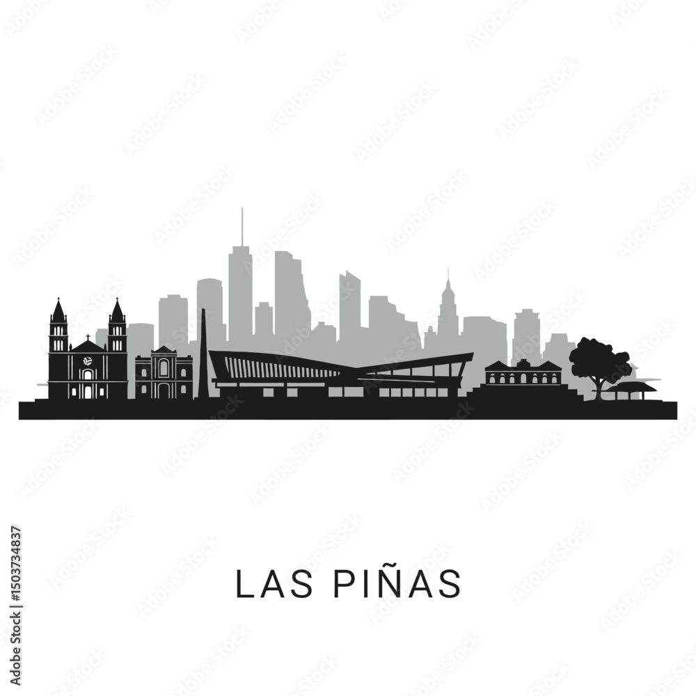 Naklejka premium Las Pinas Skyline Vector with Cityscape Silhouette.