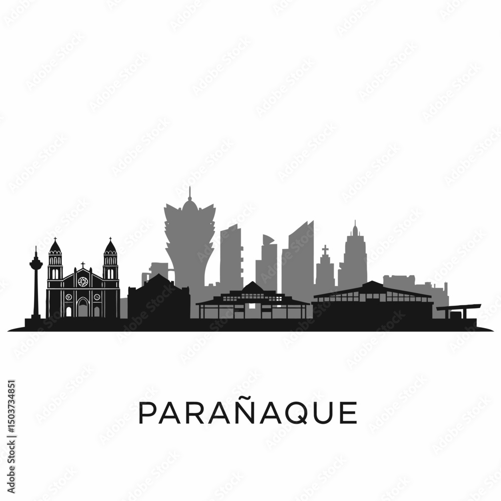 Fototapeta premium Paranaque Skyline Vector with Philippines, and Cityscape.