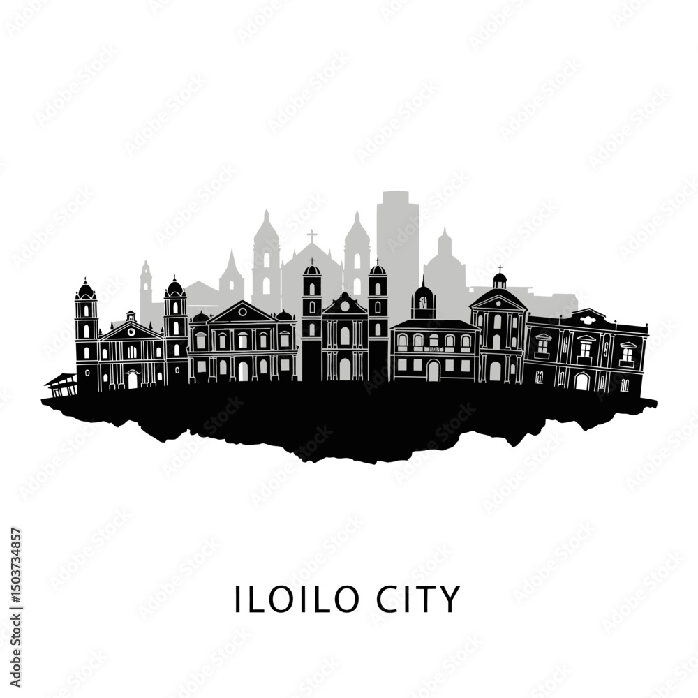 Fototapeta premium Iloilo City Skyline Vector with Philippines.