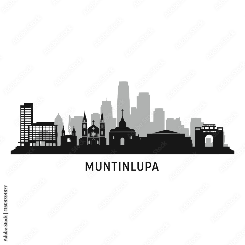 Naklejka premium Muntinlupa Skyline Cityscape Silhouette.