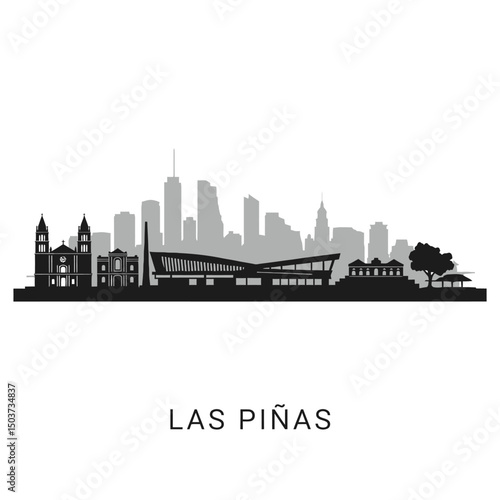 Las Pinas Skyline Vector with Cityscape Silhouette.