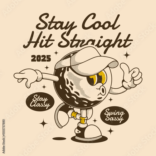 Cool Cartoon Golf Character with Retro Typography Design Style
