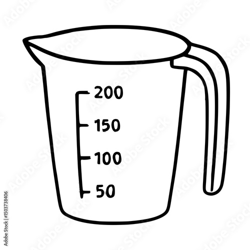 Measuring Jug Icon: A simple line drawing of a measuring jug with clear markings, ideal for culinary or scientific contexts.