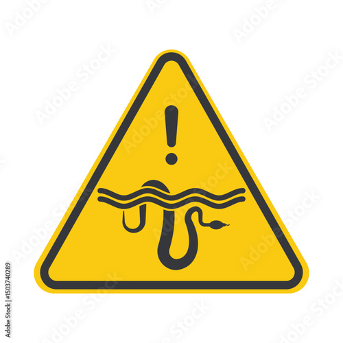 Isolated pictogram of underwater snake symbolizing danger and safety warning in rivers, seas, pools, lakes, and coastal waters.