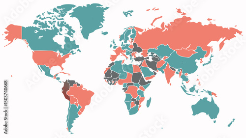 world map made of red and white dots