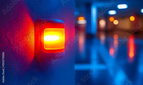 Illuminated Emergency Button in Underground Parking Garage