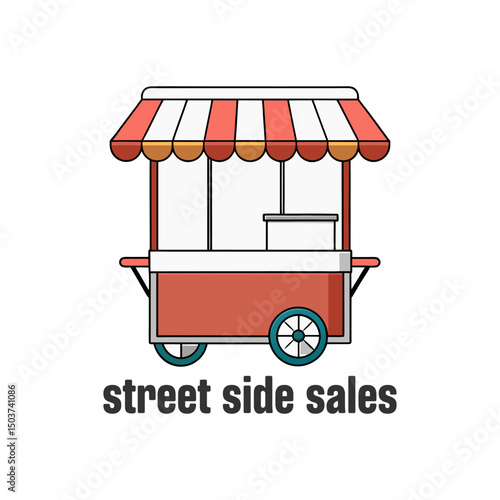 Street Side Sales Cart, Food Stand with Awning, Mobile Vendor Stall, Snack Cart Illustration, Street Food Business